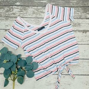 Abercrombie & Fitch Striped Front Tie Tee